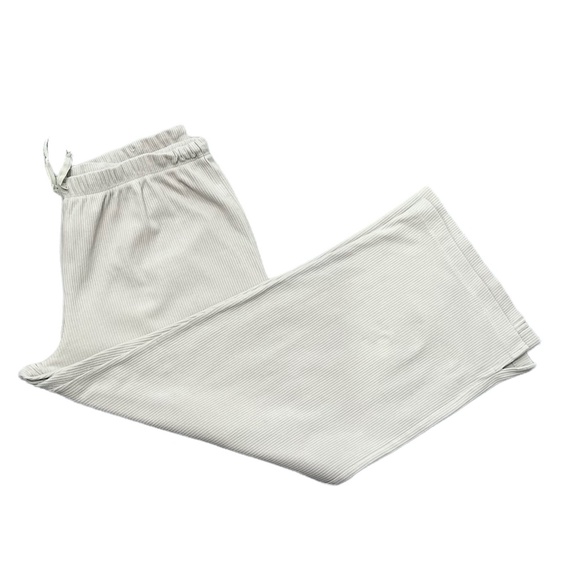 HEAD BEIGE RIBBED DRAWSTRING WIDE LEG CROPPED CAPRI PANTS - Picture 5 of 10